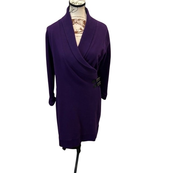 Lauren Jeans Co Ralph Lauren Petite Purple Shawl Collar Buckle Dress Women PS - Picture 2 of 9